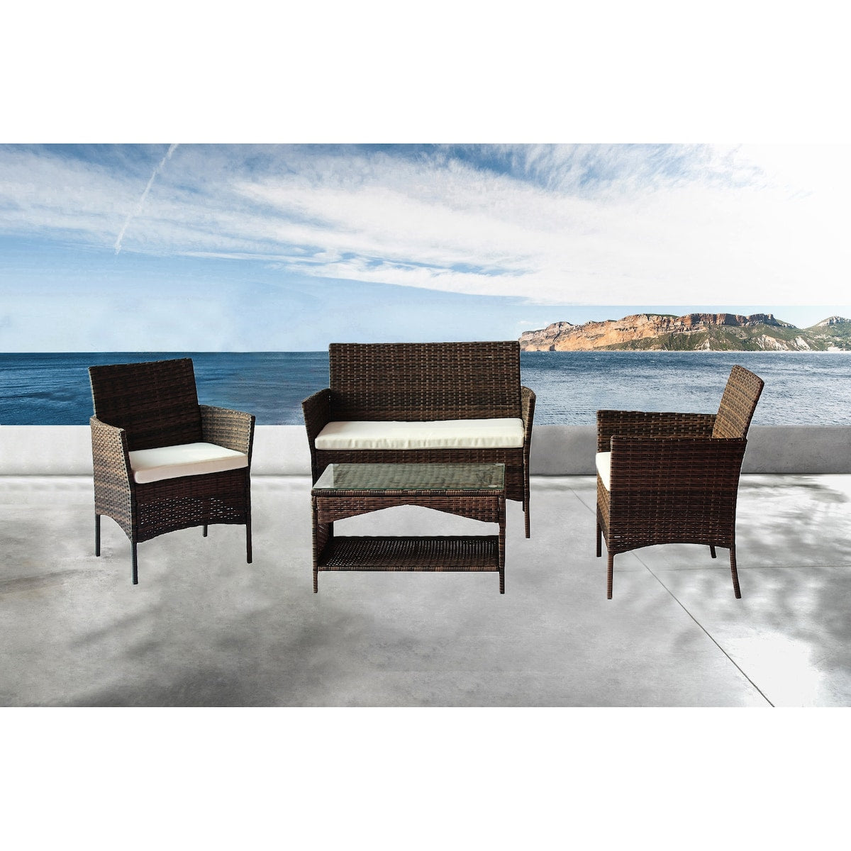 4Pcs Cocktails Rattan Sofa Chair Conversation Set for Garden Backyard