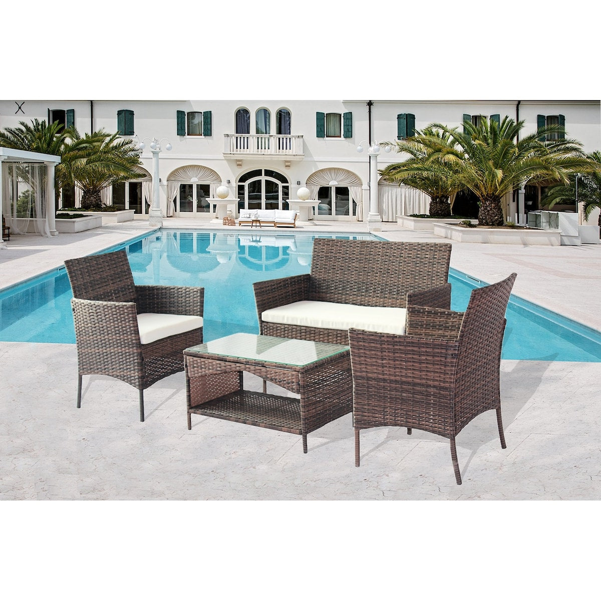 4Pcs Cocktails Rattan Sofa Chair Conversation Set for Garden Backyard