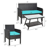 4Pcs Patio Rattan Wicker Furniture Set Conversation Sofa Bench Cushion