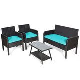 4Pcs Patio Rattan Wicker Furniture Set Conversation Sofa Bench Cushion