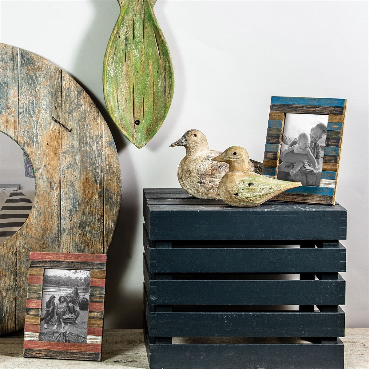 4X6 Slatted Wood Photo Frame Blue