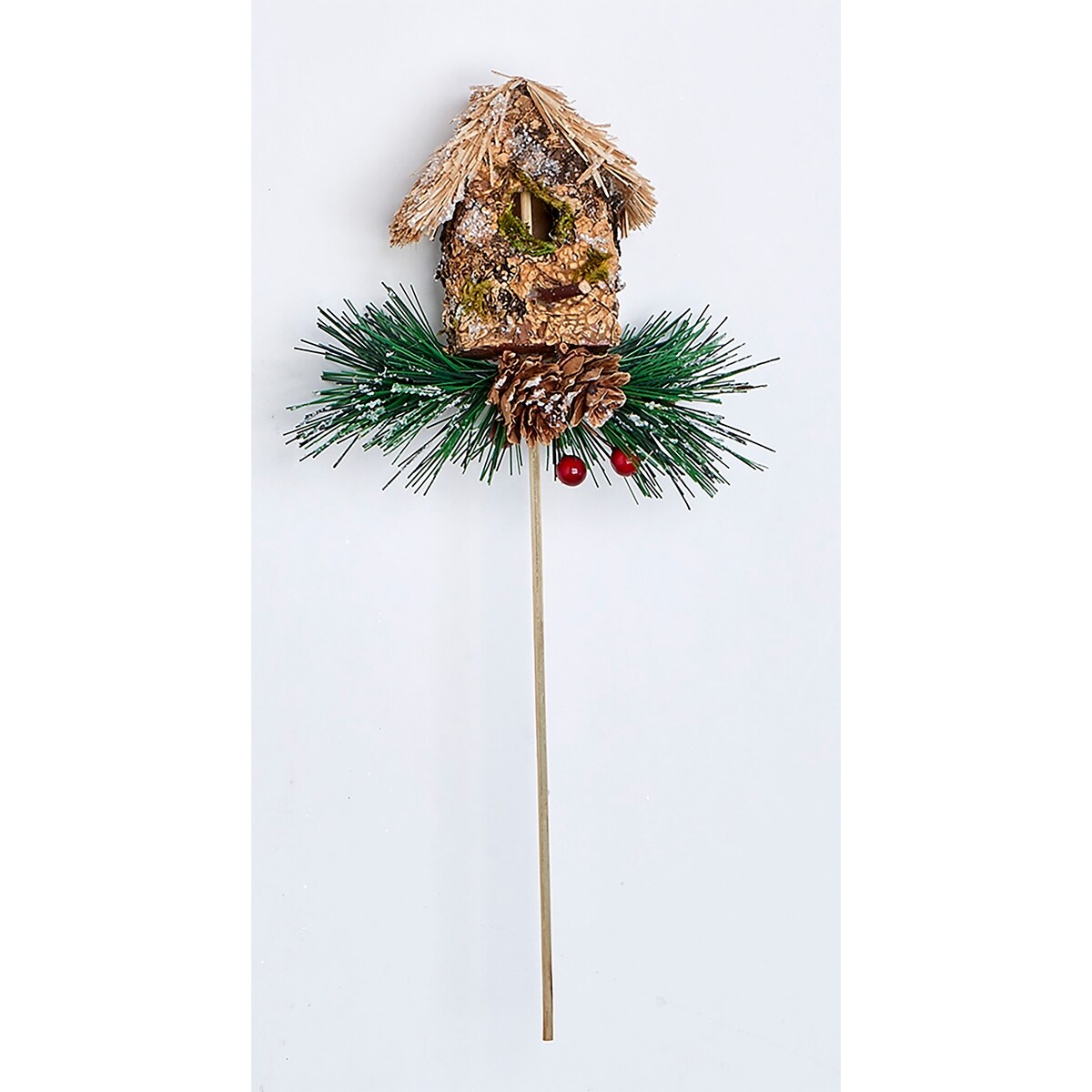 4" Birdhouse w/ Pine on 6" Wood Pick, Set of 6