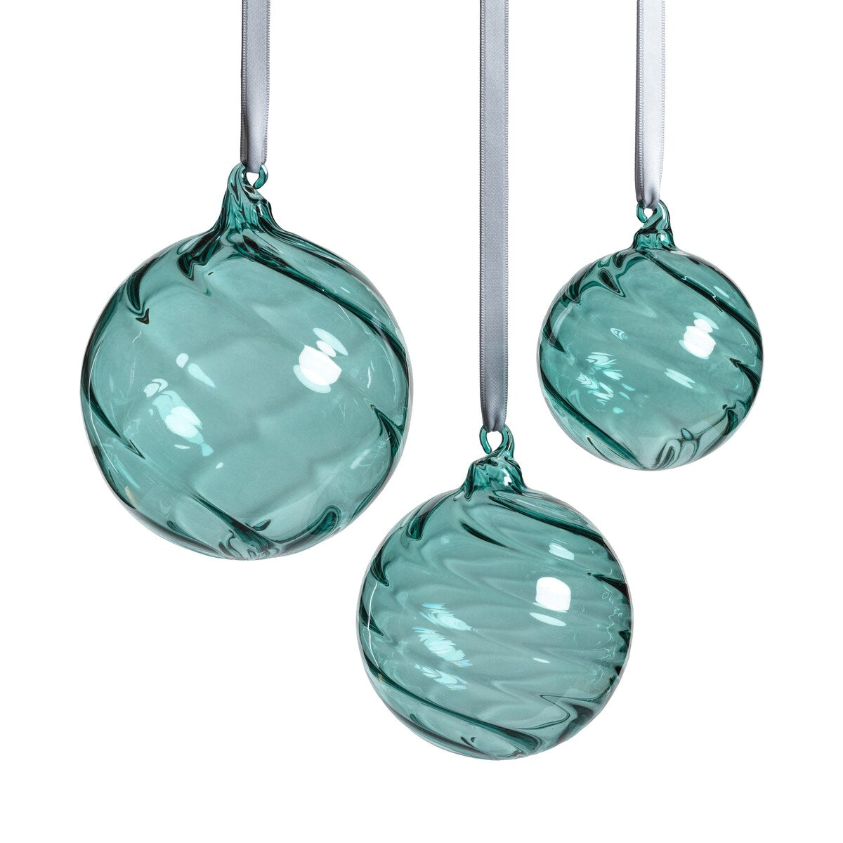 4" Winter Blue Swirl Blown Glass Ball Ornaments, Set of 6