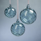 4" Winter Blue Swirl Blown Glass Ball Ornaments, Set of 6