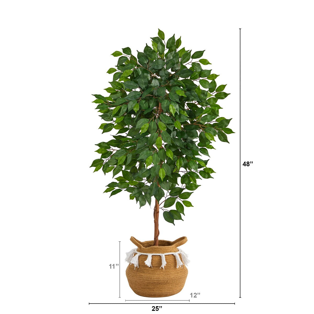 4' Ficus Artificial Tree in Boho Chic Handmade Natural Cotton Woven Planter with Tassels
