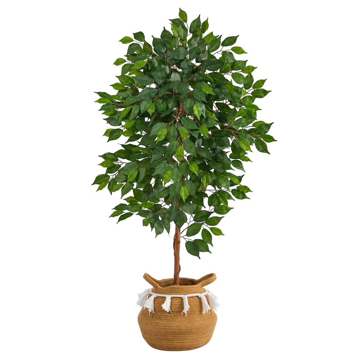 4' Ficus Artificial Tree in Boho Chic Handmade Natural Cotton Woven Planter with Tassels