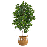 4' Ficus Artificial Tree in Boho Chic Handmade Natural Cotton Woven Planter with Tassels