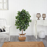 4' Ficus Artificial Tree in Boho Chic Handmade Natural Cotton Woven Planter with Tassels