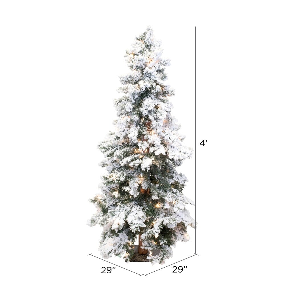 4' Flocked Spruce Dura-Lit Tree with 150 Clear Lights, 358 Tips - White