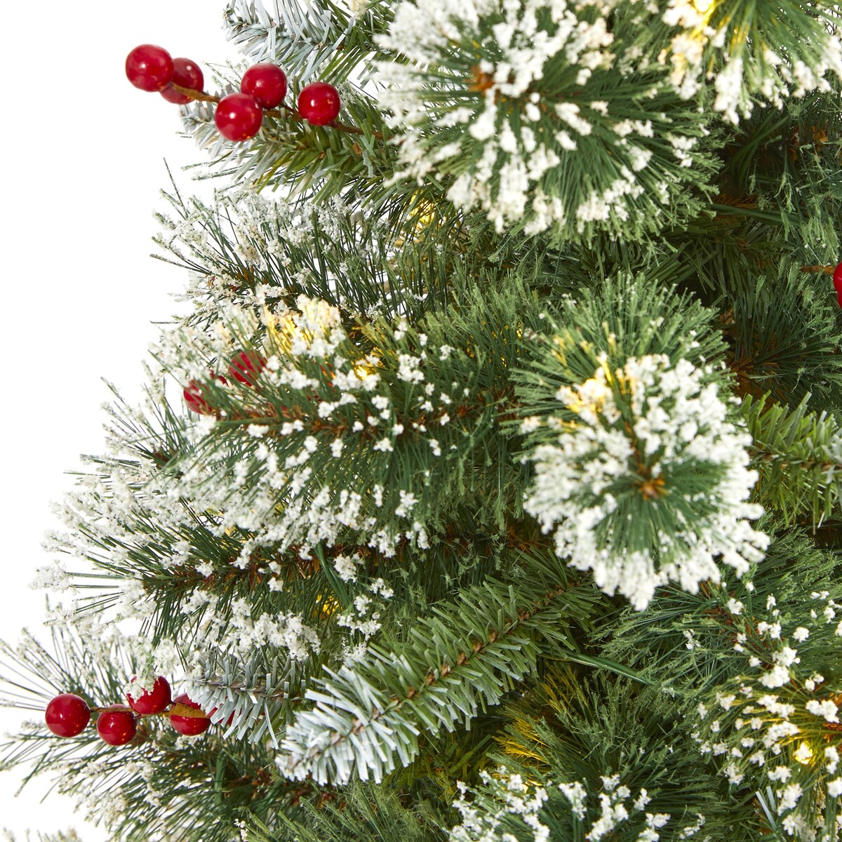 4' Frosted Swiss Pine Artificial Christmas Tree with 100 Clear LED Lights and Berries