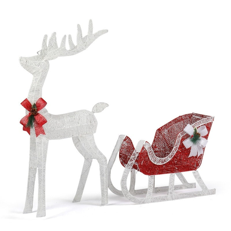 4ft White Lighted Christmas Reindeer & Sleigh Outdoor Yard Decoration Set