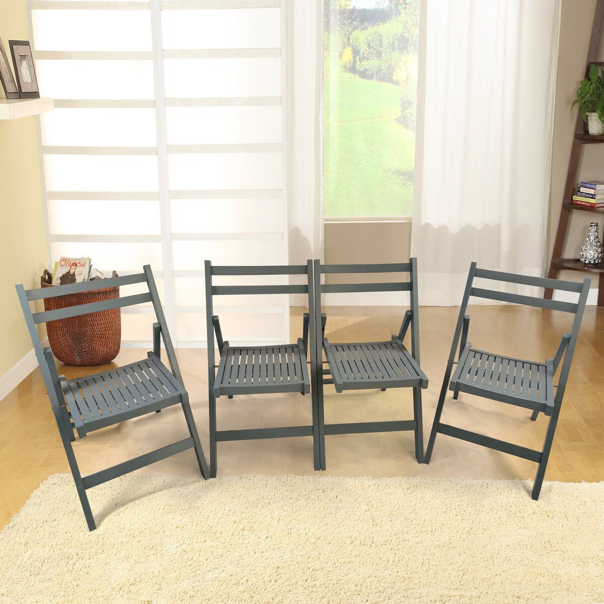 4pc Folding Chair Set Armless Camping Chair Foldable Chair Set w/ Slatted Seats and Open Backs for Space-saving, No Deformation
