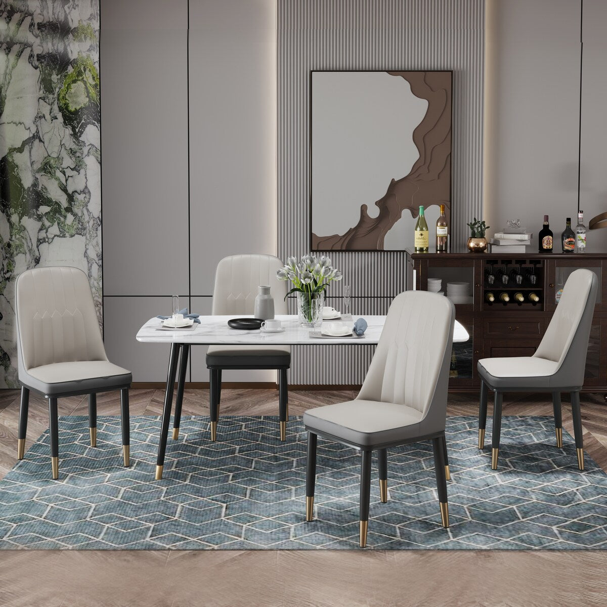 4pcs PU Upholstered Dining Chair with Iron Metal Gold Plated Legs