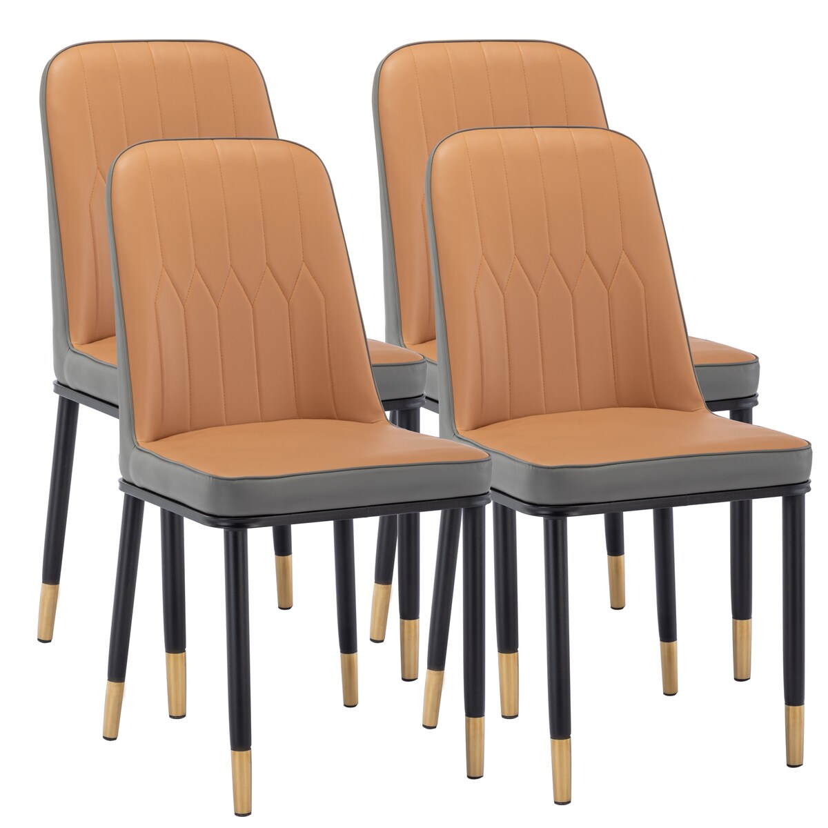 4pcs PU Upholstered Dining Chair with Iron Metal Gold Plated Legs