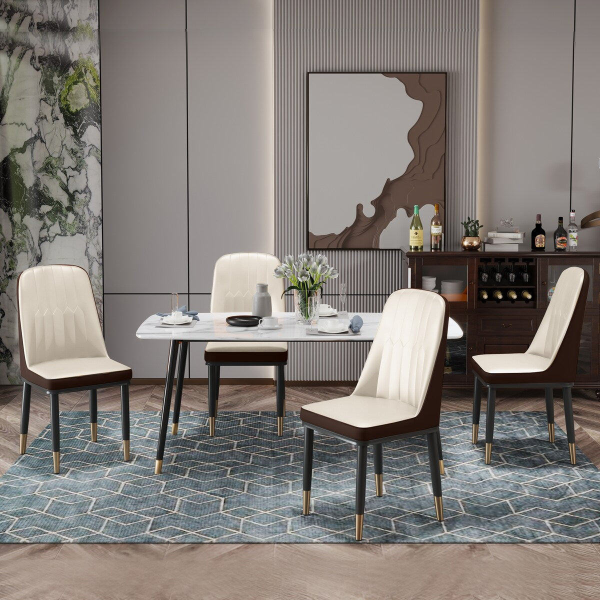 4pcs PU Upholstered Dining Chair with Iron Metal Gold Plated Legs