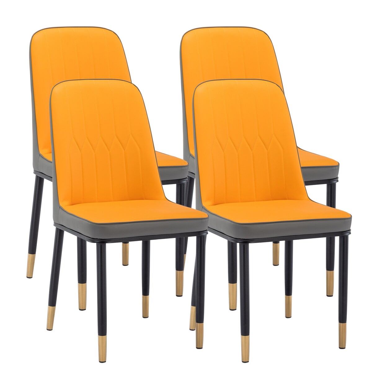 4pcs PU Upholstered Dining Chair with Iron Metal Gold Plated Legs