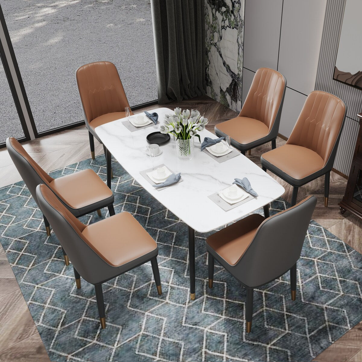 4pcs PU Upholstered Dining Chair with Iron Metal Gold Plated Legs