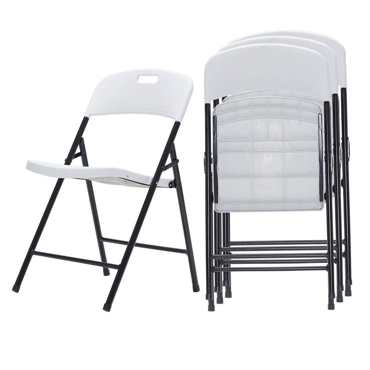 4pcs Portable Plastic Folding Chairs with Metal Legs