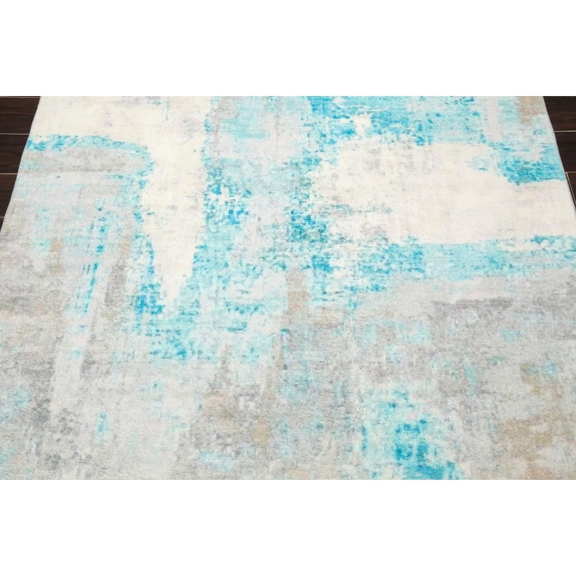 4'x6' Machine Made Cotton Oriental Area Rug Aqua, Beige Color