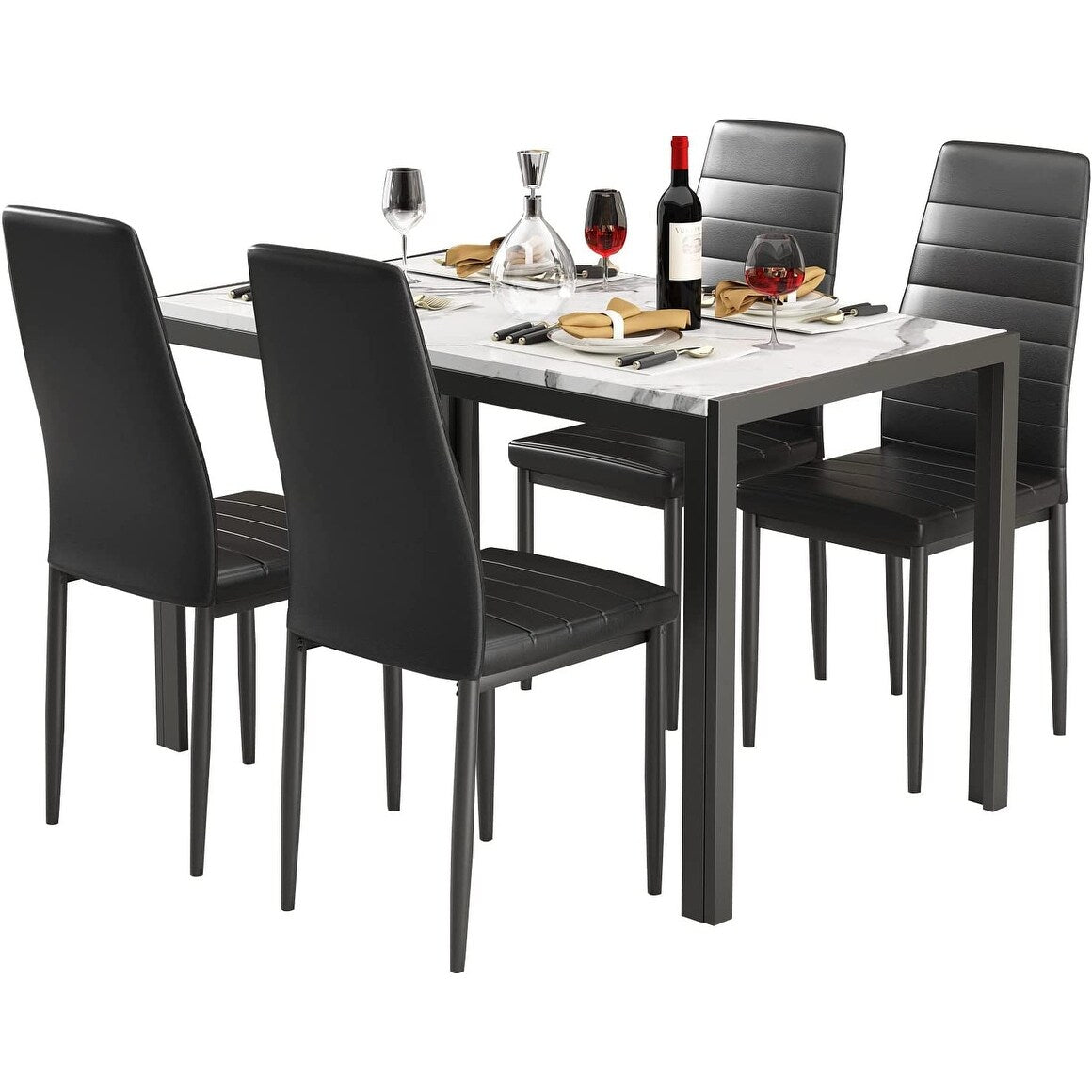 5 - Piece Dining Set, Faux Marble Kitchen Table & Chair Set for Small, Modern Compact Space for Home, Breakfast Nook