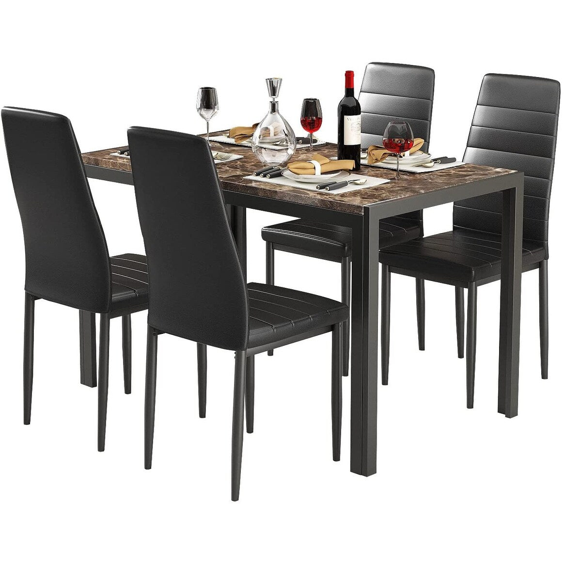 5 - Piece Dining Set, Faux Marble Kitchen Table & Chair Set for Small, Modern Compact Space for Home, Breakfast Nook