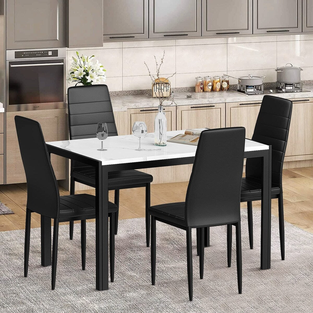 5 - Piece Dining Set, Faux Marble Kitchen Table & Chair Set for Small, Modern Compact Space for Home, Breakfast Nook