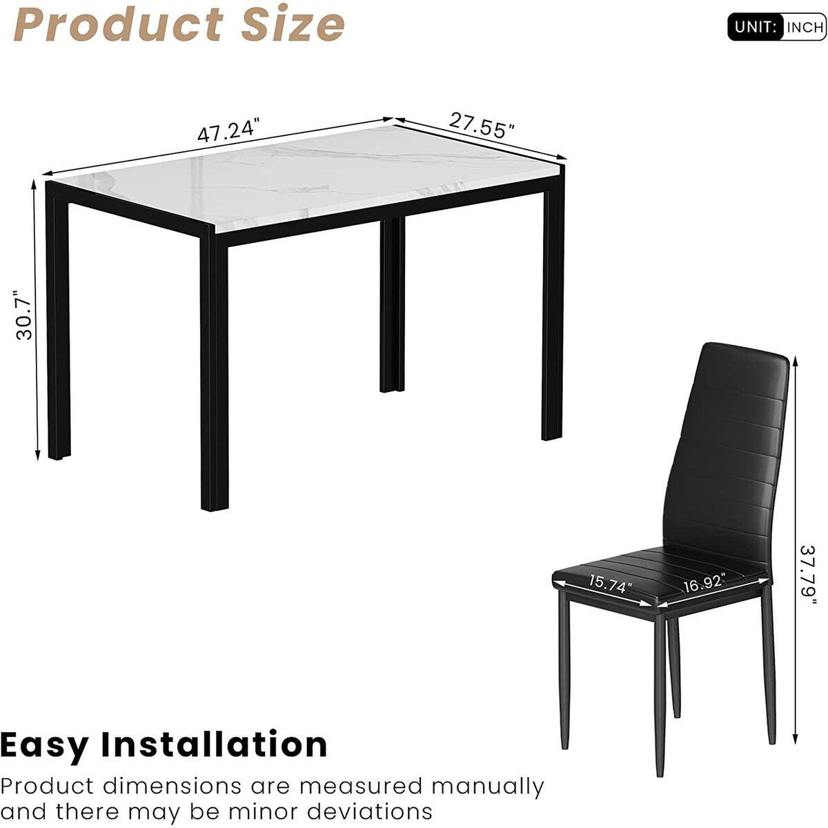 5 - Piece Dining Set, Faux Marble Kitchen Table & Chair Set for Small, Modern Compact Space for Home, Breakfast Nook