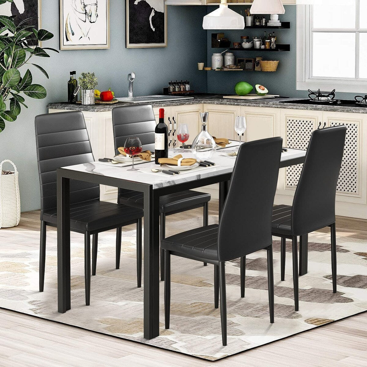 5 - Piece Dining Set, Faux Marble Kitchen Table & Chair Set for Small, Modern Compact Space for Home, Breakfast Nook