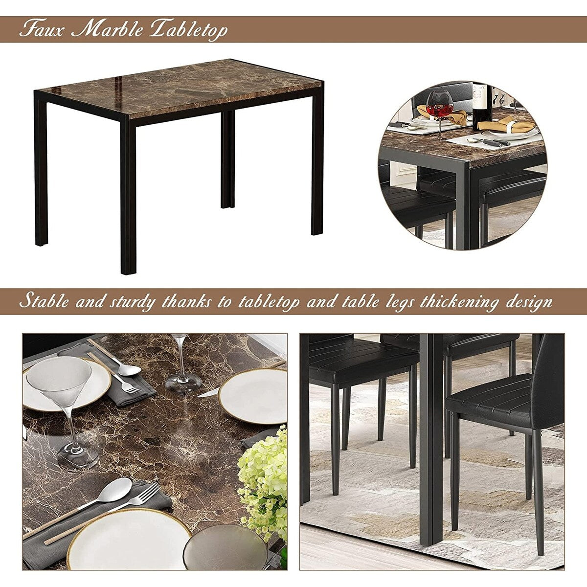 5 - Piece Dining Set, Faux Marble Kitchen Table & Chair Set for Small, Modern Compact Space for Home, Breakfast Nook