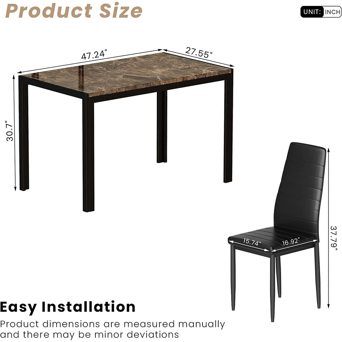 5 - Piece Dining Set, Faux Marble Kitchen Table & Chair Set for Small, Modern Compact Space for Home, Breakfast Nook