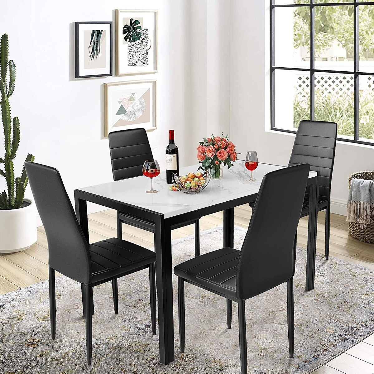 5 - Piece Dining Set, Faux Marble Kitchen Table & Chair Set for Small, Modern Compact Space for Home, Breakfast Nook