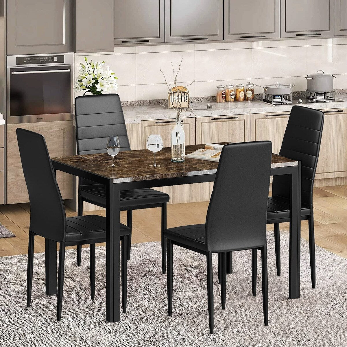 5 - Piece Dining Set, Faux Marble Kitchen Table & Chair Set for Small, Modern Compact Space for Home, Breakfast Nook