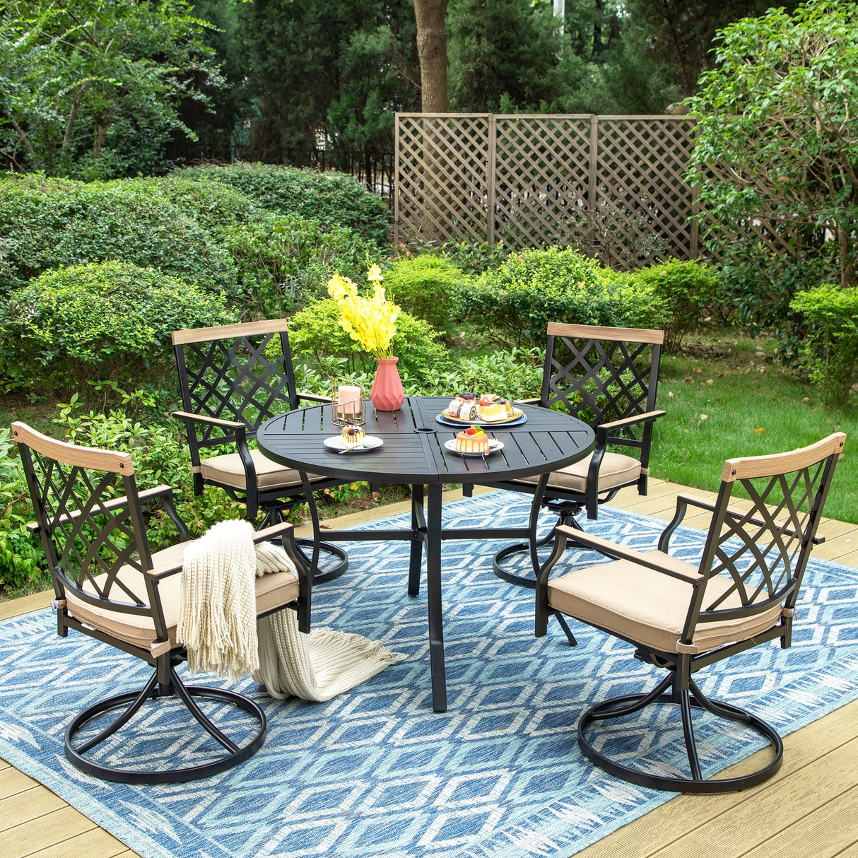 MAISON ARTS 5/7-Piece Patio Dining Set, 1 Metal Table with 4/6 Metal Swivel Dining Chairs