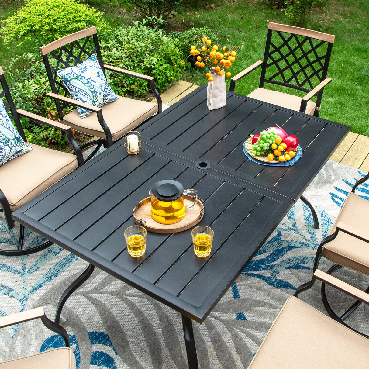 MAISON ARTS 5/7-Piece Patio Dining Set, 1 Metal Table with 4/6 Metal Swivel Dining Chairs
