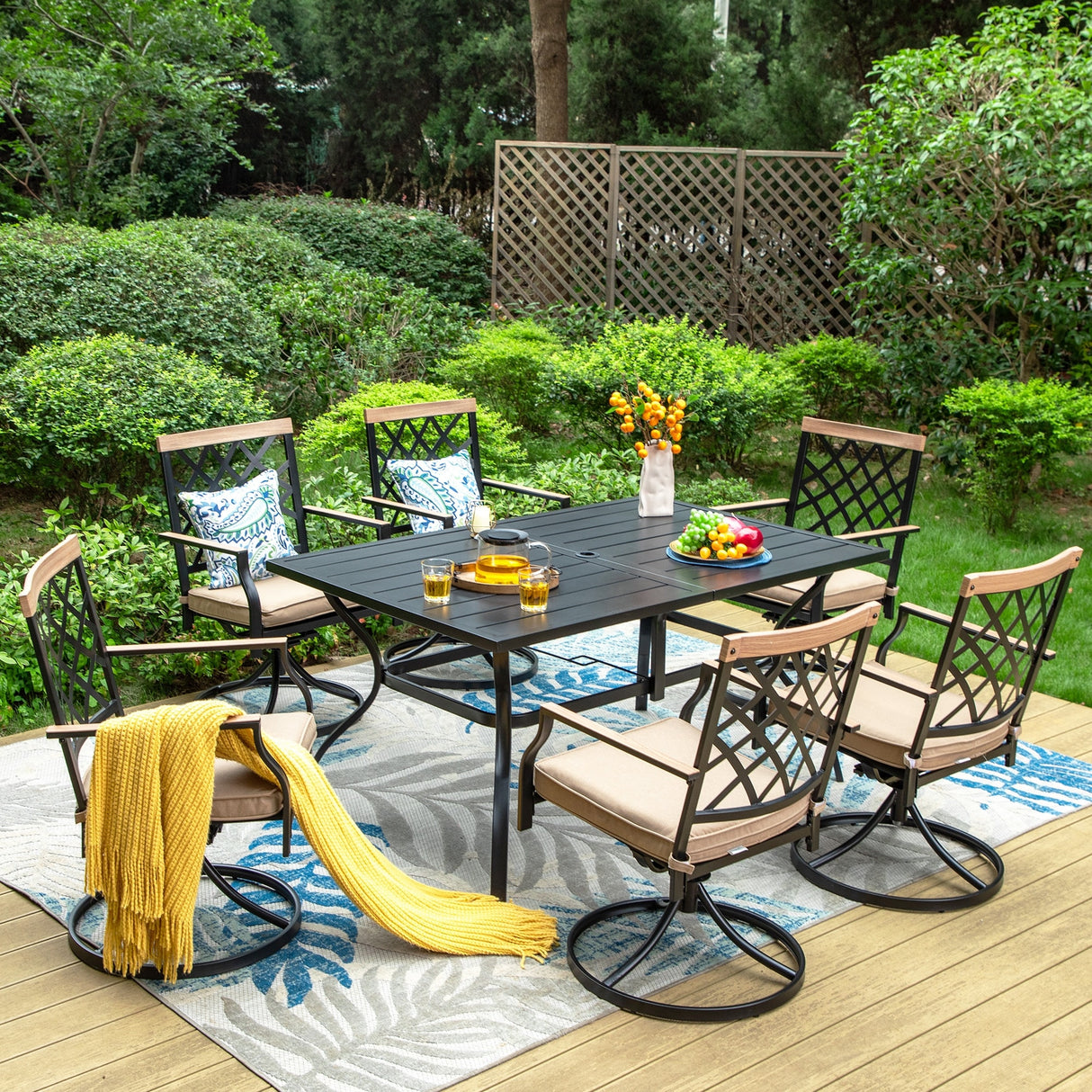 MAISON ARTS 5/7-Piece Patio Dining Set, 1 Metal Table with 4/6 Metal Swivel Dining Chairs