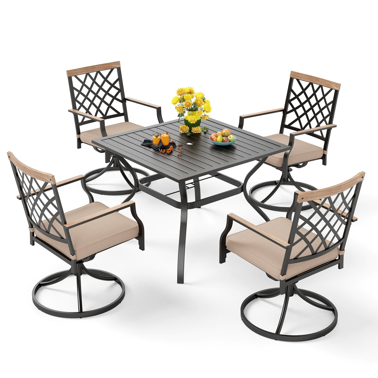 MAISON ARTS 5/7-Piece Patio Dining Set, 1 Metal Table with 4/6 Metal Swivel Dining Chairs