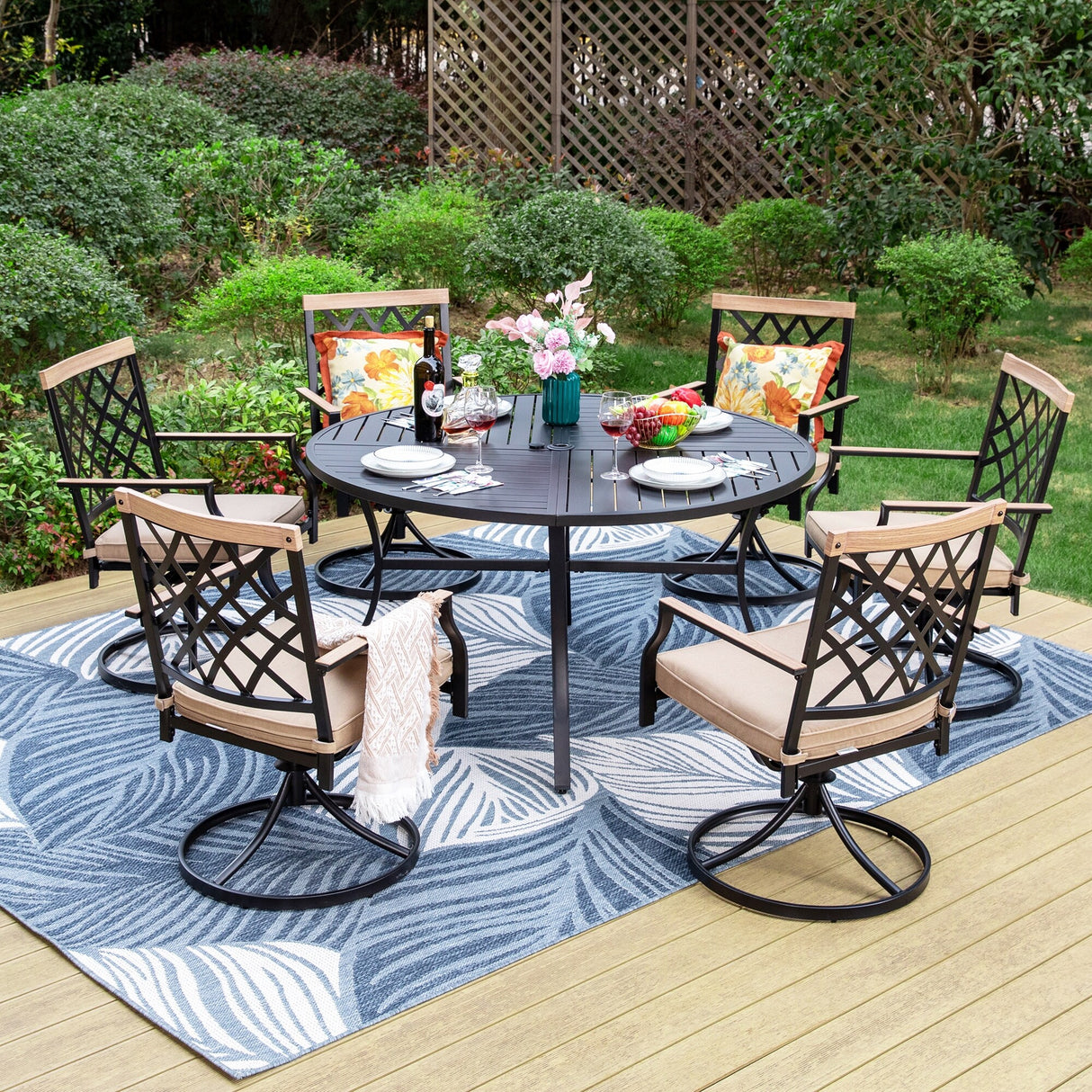 MAISON ARTS 5/7-Piece Patio Dining Set, 1 Metal Table with 4/6 Metal Swivel Dining Chairs