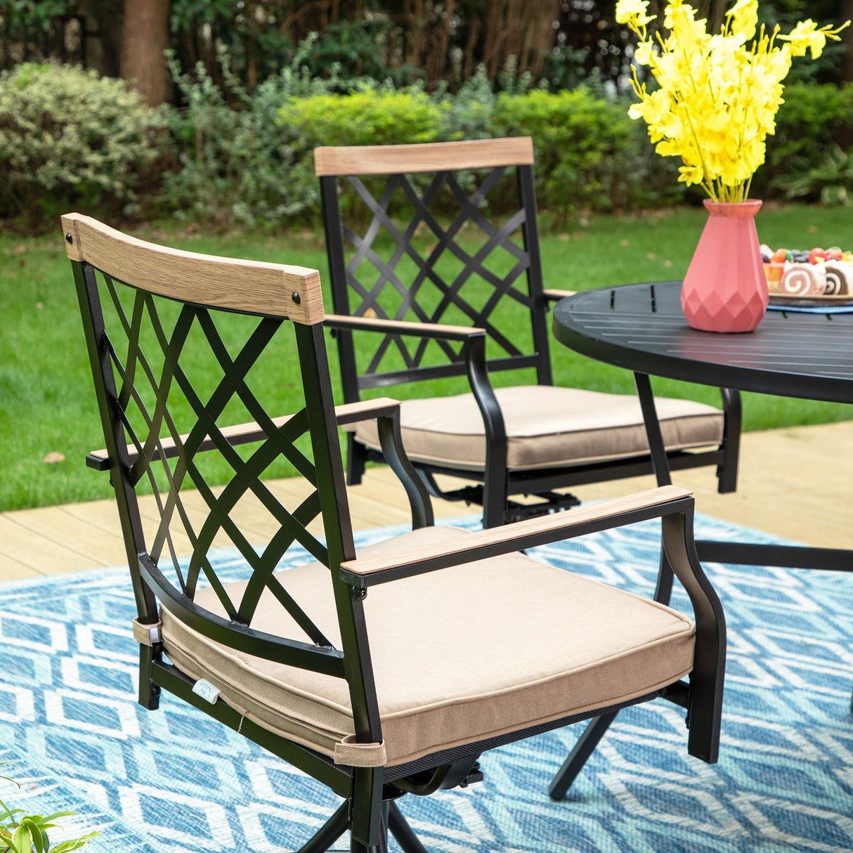 MAISON ARTS 5/7-Piece Patio Dining Set, 1 Metal Table with 4/6 Metal Swivel Dining Chairs