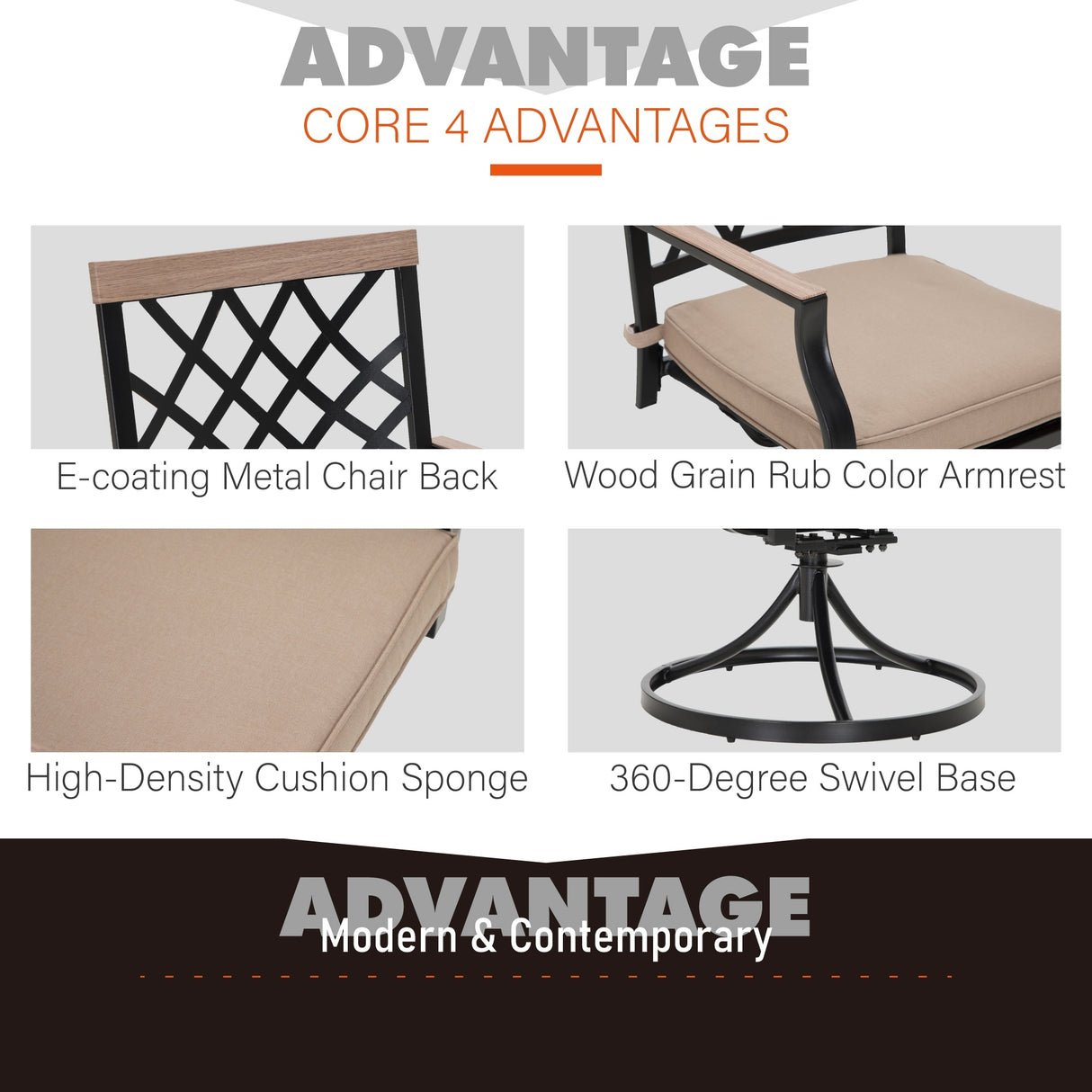 MAISON ARTS 5/7-Piece Patio Dining Set, 1 Metal Table with 4/6 Metal Swivel Dining Chairs