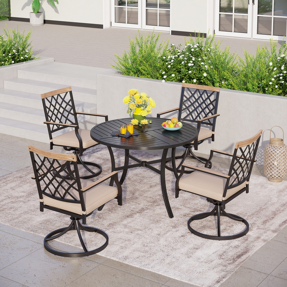 MAISON ARTS 5/7-Piece Patio Dining Set, 1 Metal Table with 4/6 Metal Swivel Dining Chairs