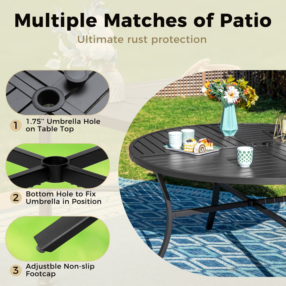 MAISON ARTS 5/7-Piece Patio Dining Set, 1 Metal Table with 4/6 Metal Swivel Dining Chairs