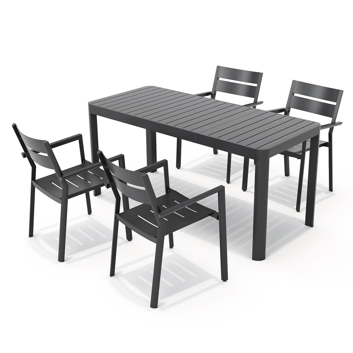 5/7 Pieces Patio Dining Set with Aluminum Stackable Chairs and 1 Expandable Rectangle Table