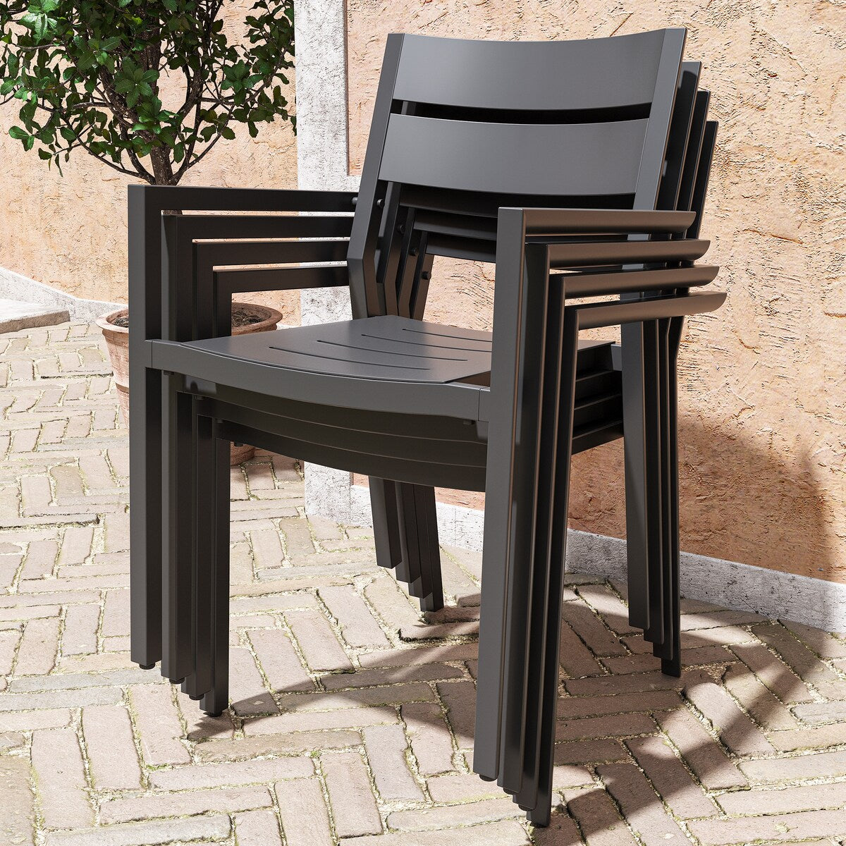 5/7 Pieces Patio Dining Set with Aluminum Stackable Chairs and 1 Expandable Rectangle Table