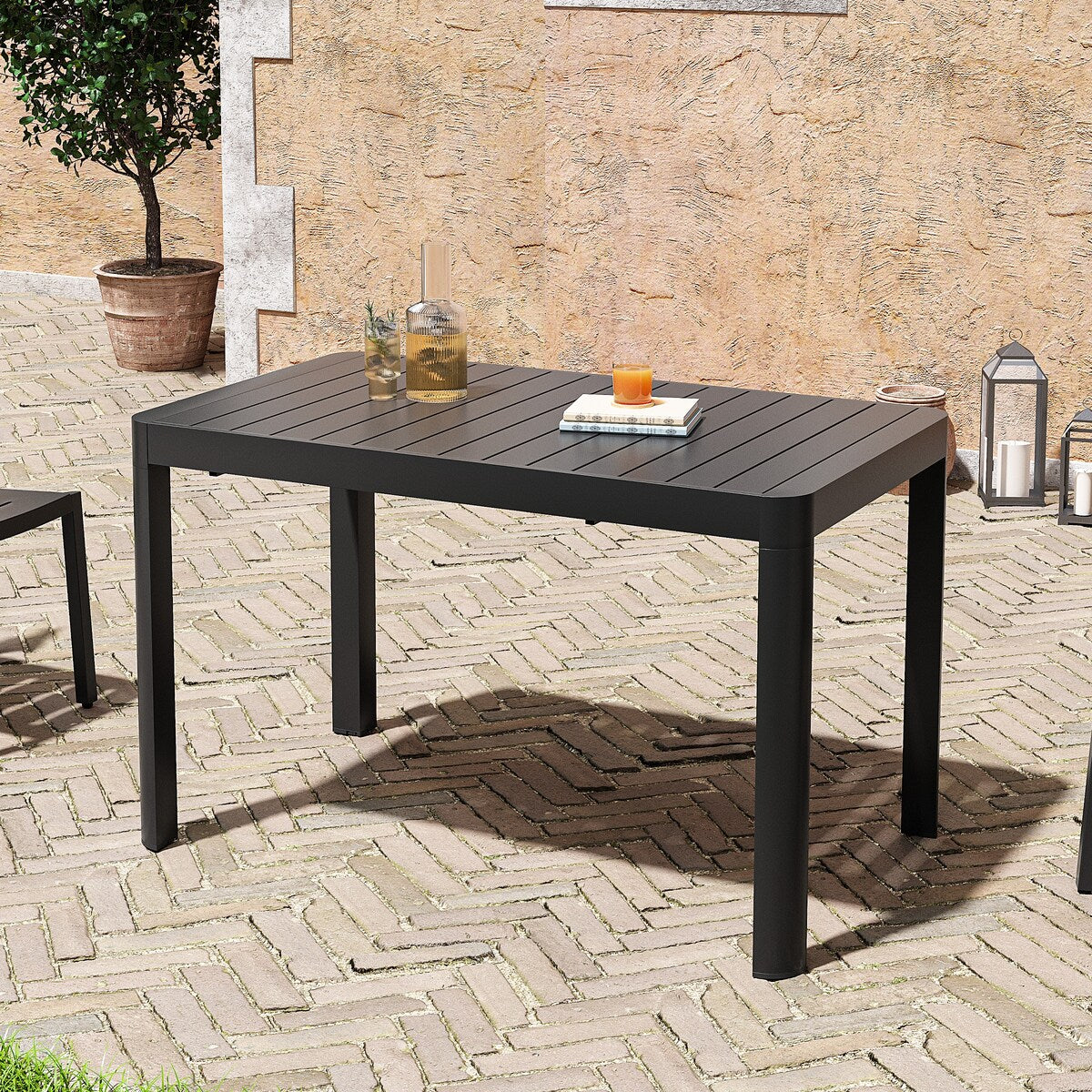 5/7 Pieces Patio Dining Set with Aluminum Stackable Chairs and 1 Expandable Rectangle Table