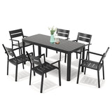 5/7 Pieces Patio Dining Set with Aluminum Stackable Chairs and 1 Expandable Rectangle Table