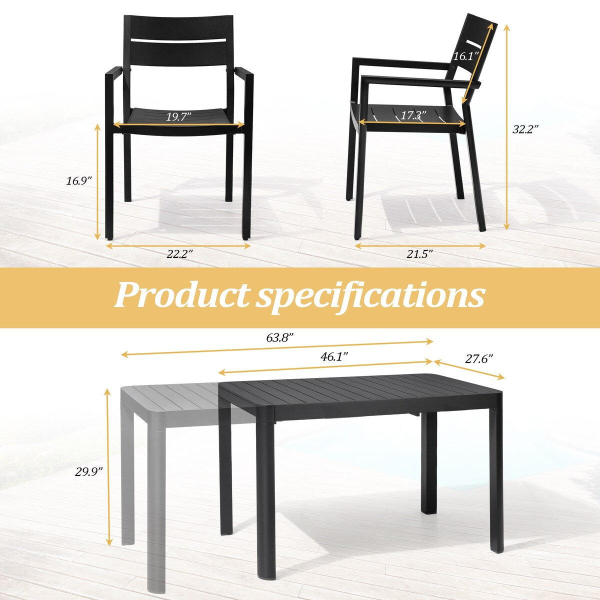 5/7 Pieces Patio Dining Set with Aluminum Stackable Chairs and 1 Expandable Rectangle Table