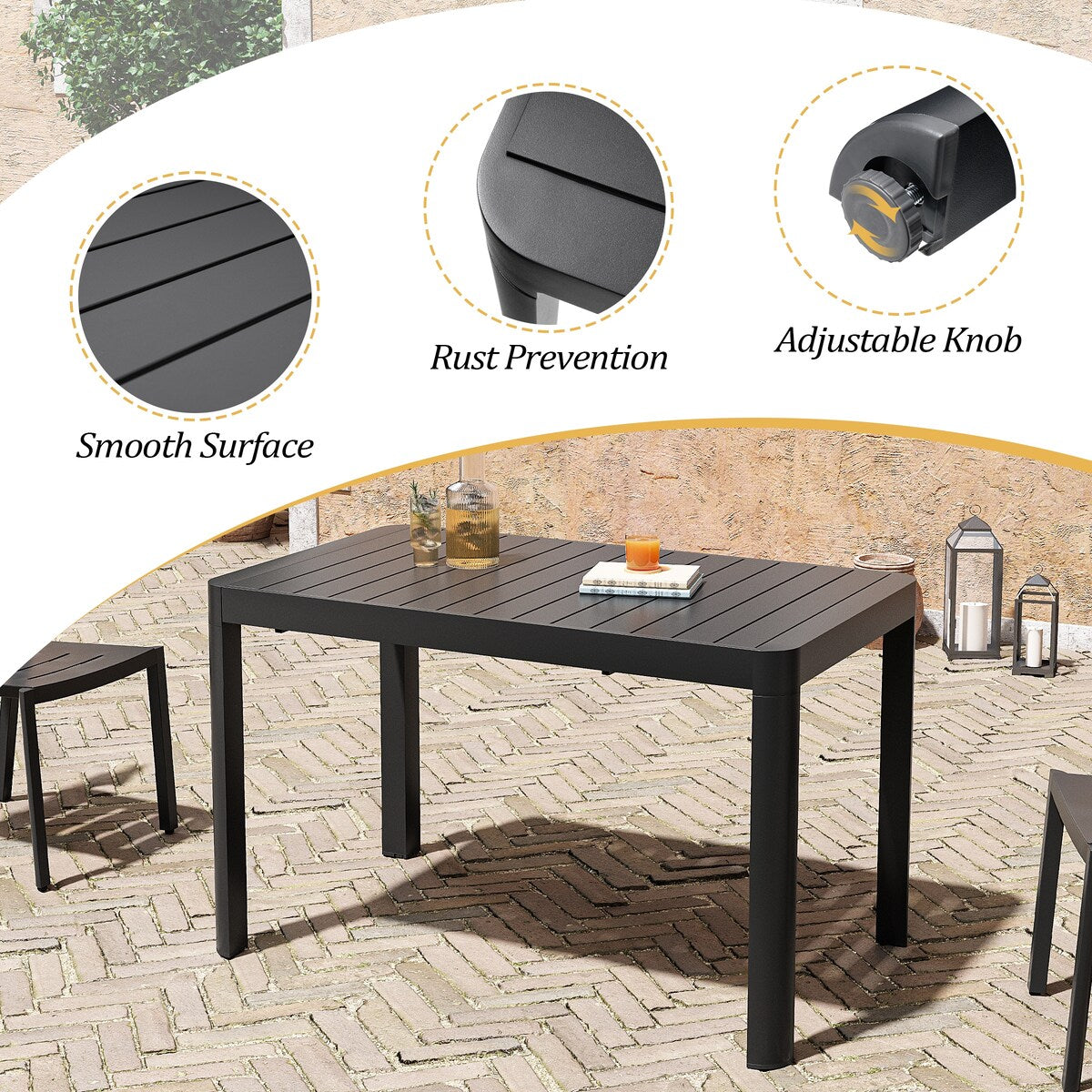 5/7 Pieces Patio Dining Set with Aluminum Stackable Chairs and 1 Expandable Rectangle Table