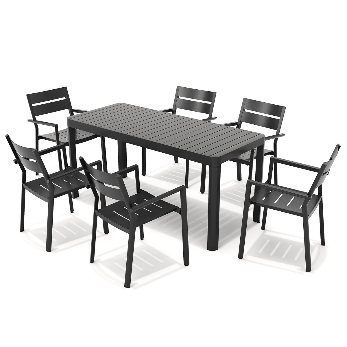 5/7 Pieces Patio Dining Set with Aluminum Stackable Chairs and 1 Expandable Rectangle Table