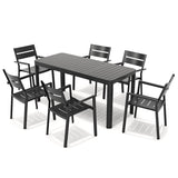 5/7 Pieces Patio Dining Set with Aluminum Stackable Chairs and 1 Expandable Rectangle Table