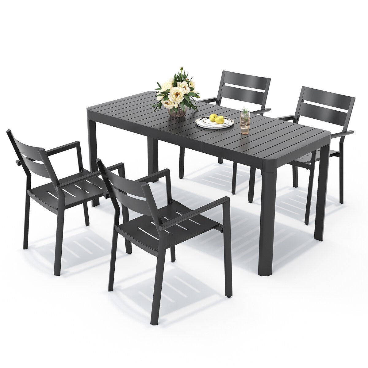 5/7 Pieces Patio Dining Set with Aluminum Stackable Chairs and 1 Expandable Rectangle Table